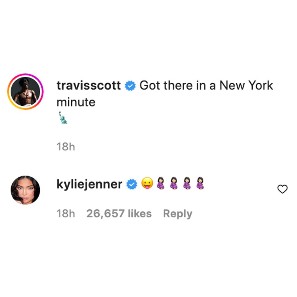 Kylie Jenner Left Pregnant Emoji Comment Travis Scott Instagram