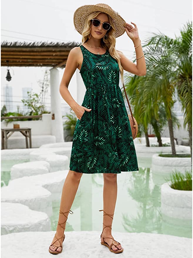 OURS Women's Sleeveless Floral Print Racerback Dress
