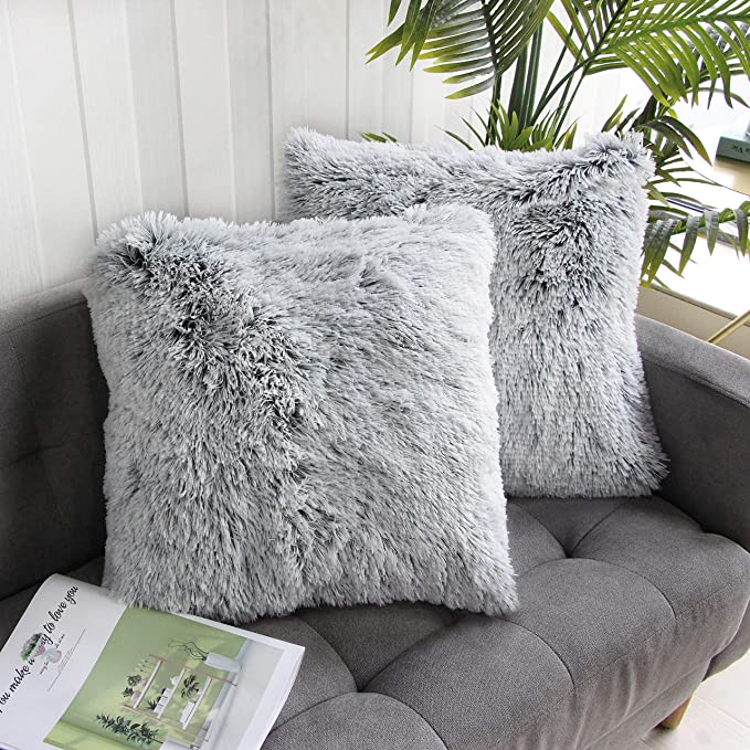 Uhomy 2 Pack Faux Fur Pillow Covers