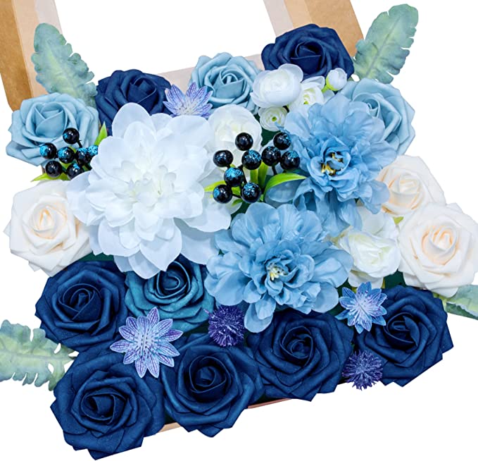 blue artificial flowers
