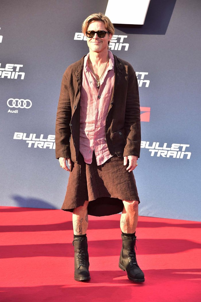 Brad Pitt Why He Wore Skirt Bullet Train Premiere Were All Going Die