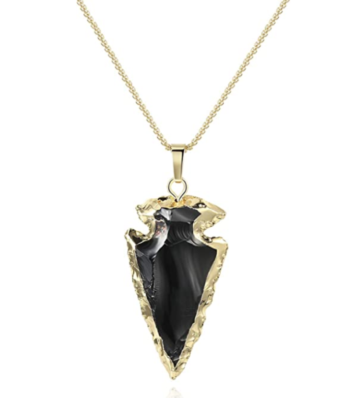 COAI Raw Obsidian Dragonglass Arrowhead Pendant Necklace