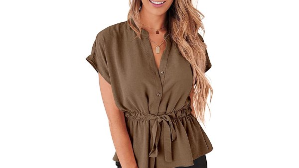 Farktop Women's Button Down Peplum Top