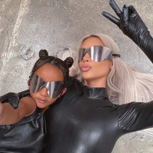 Kim Kardashian Daughters North Chicago West Model Leather Outfits and Yeezy Shades