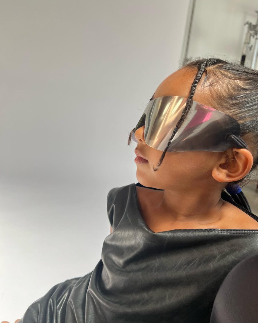 Kim Kardashian Daughters North Chicago West Model Leather Outfits and Yeezy Shades