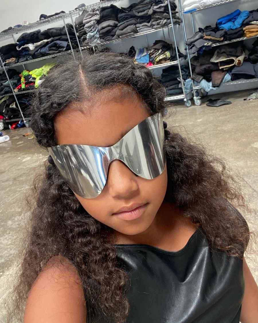 Kim Kardashian Daughters North Chicago West Model Leather Outfits and Yeezy Shades