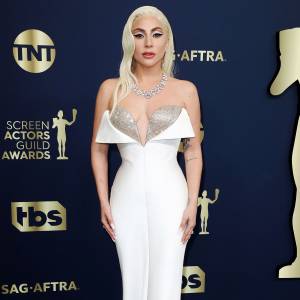 Lady Gaga Rocks Patterns on Patterns and The Wildest Platform Sneakers Wearing Giorgio Armani Prive 28th Annual Screen Actors Guild Awards
