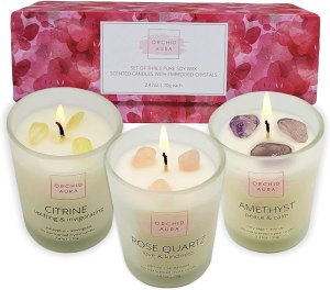 ORCHID AURA Soy Candles with Healing Crystals Set