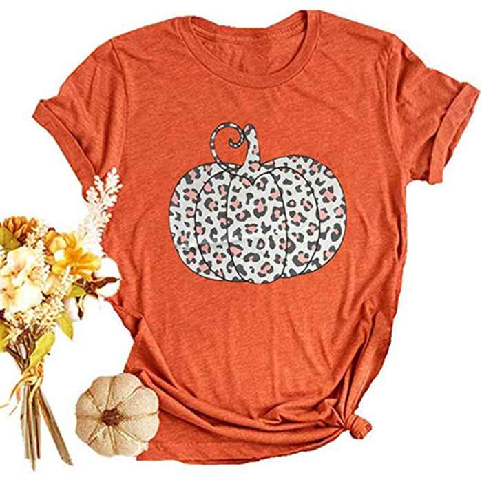 leopard and pumpkin print T-shirt