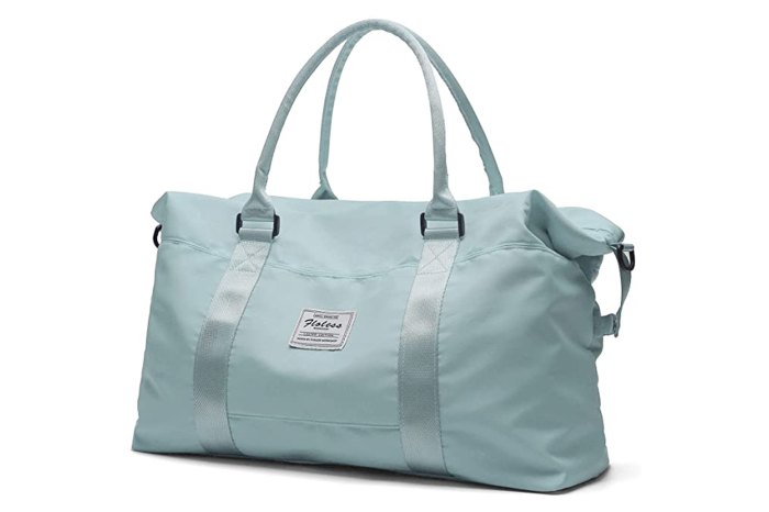 turquoise duffel bag
