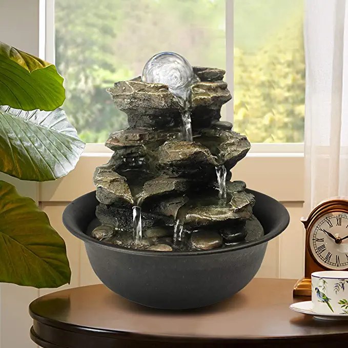 Indoor fountain Zen Indoor Fountain Indoor 2-Tier Water Fountain and Resin Pine Tree Decorative Fountain Desktop Tabletop Decorative with Submersible Pump Desktop waterfall Color : F 