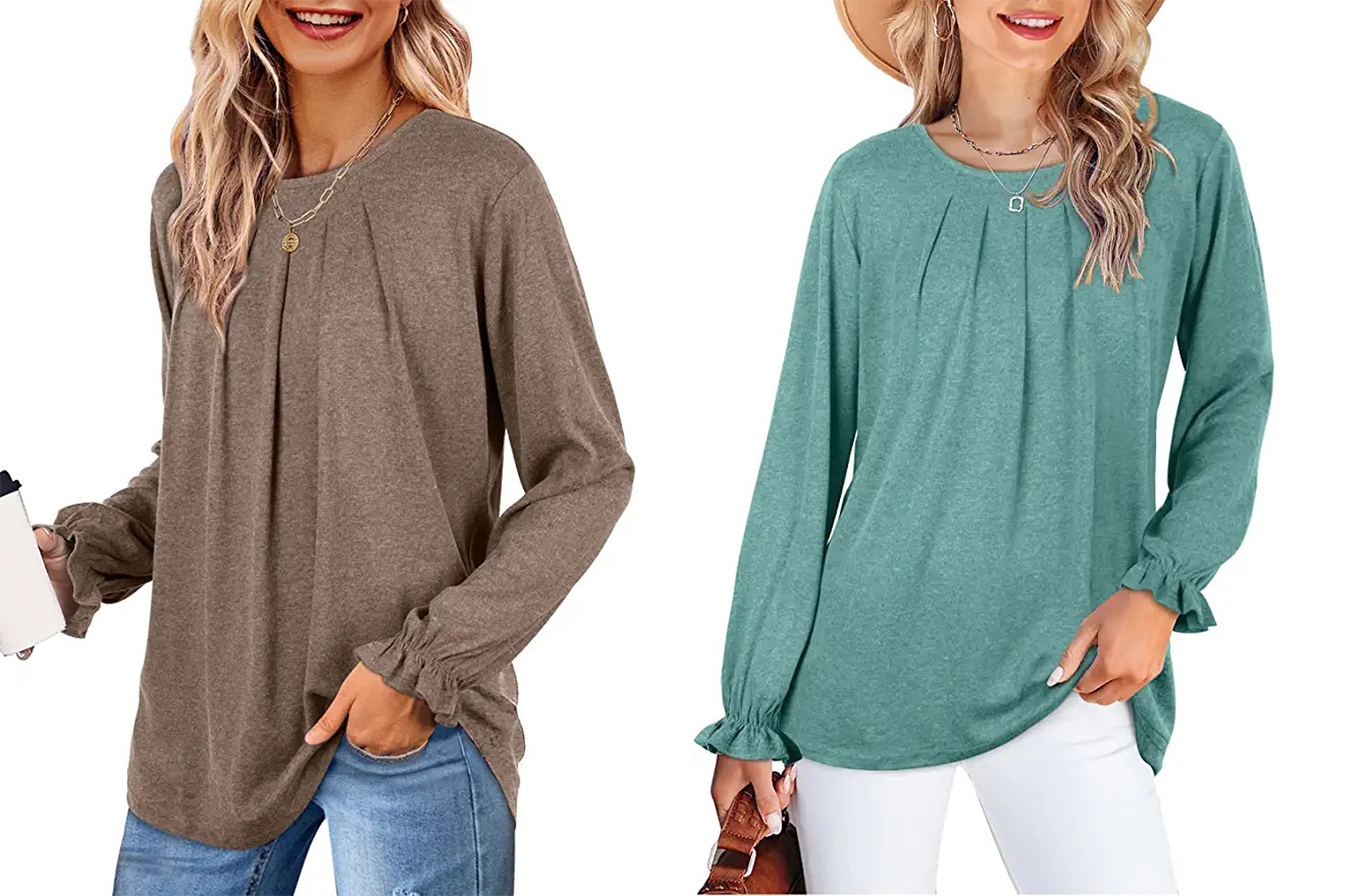 Dofaoo Women's Pleated Ruffle Sleeve Top