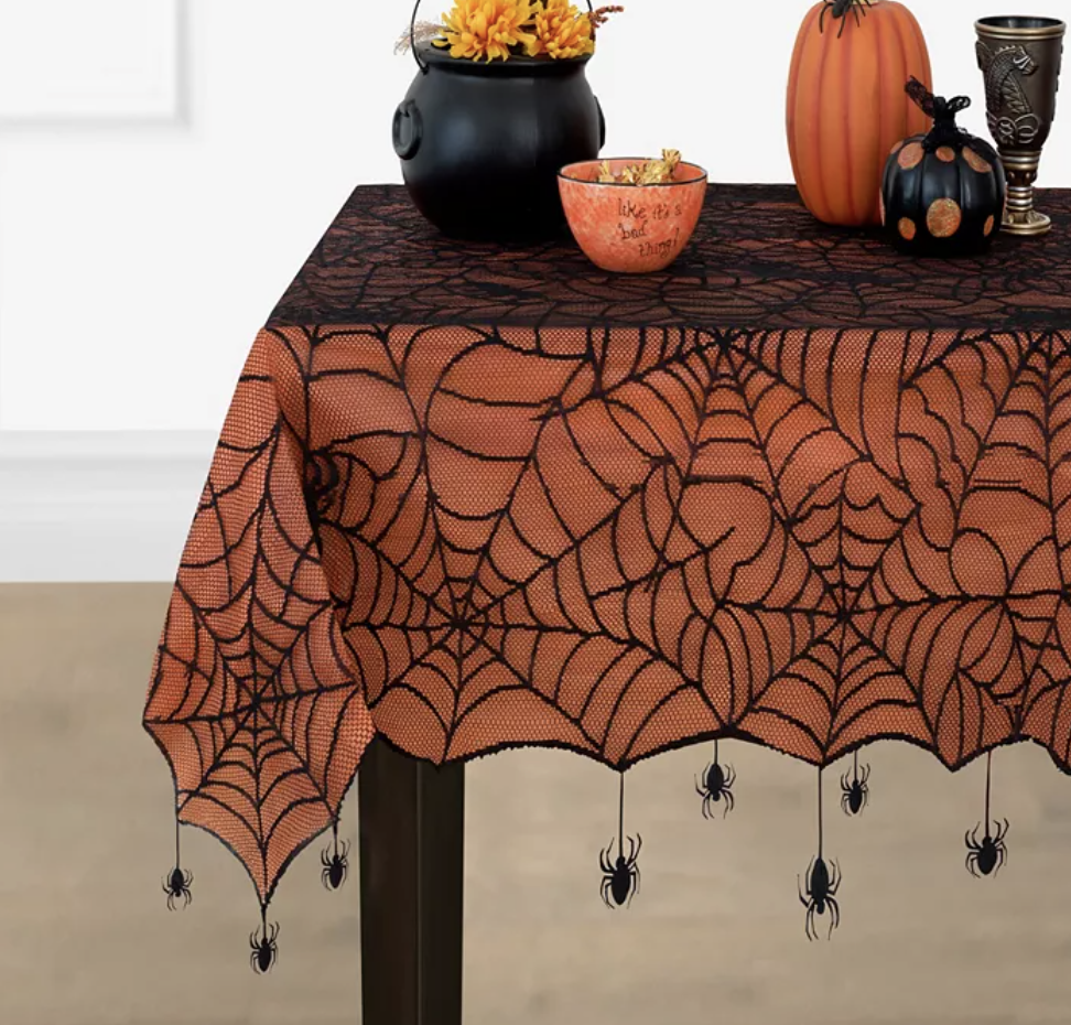 Elrene Crawling Halloween Spider Lace Lined Tablecloth