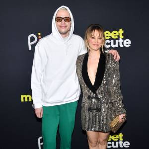Feature Kaley Cuoco Teases Pete Davidson for Wearing a Hoodie to Meet Cute Premiere