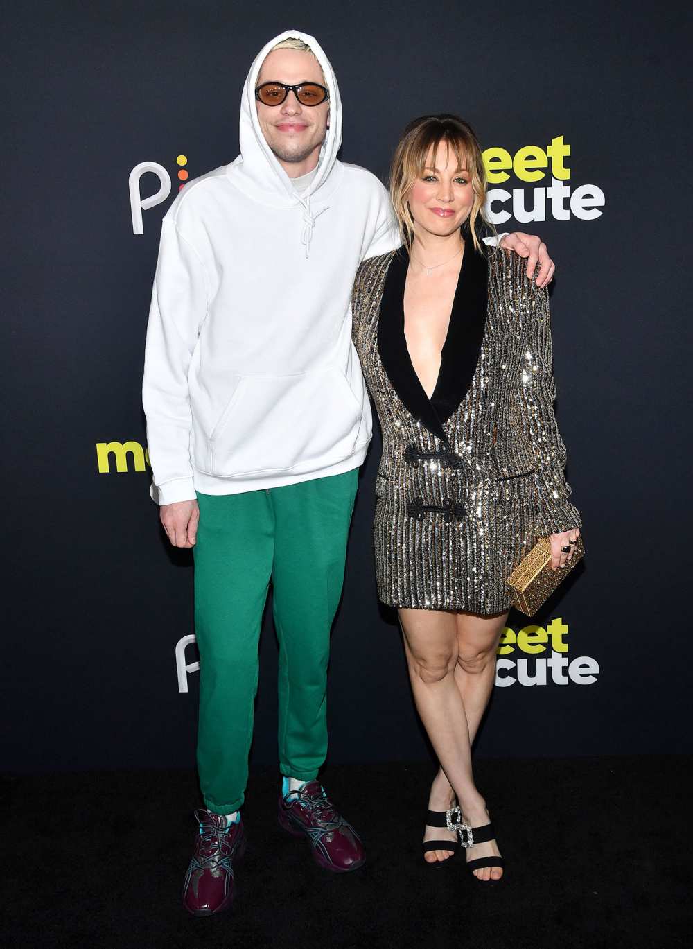 Feature Kaley Cuoco Teases Pete Davidson for Wearing a Hoodie to Meet Cute Premiere