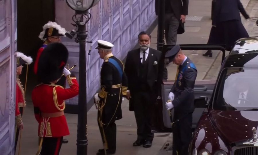 King Charles III Arrives With Princes William, Harry for Queen's Funeral