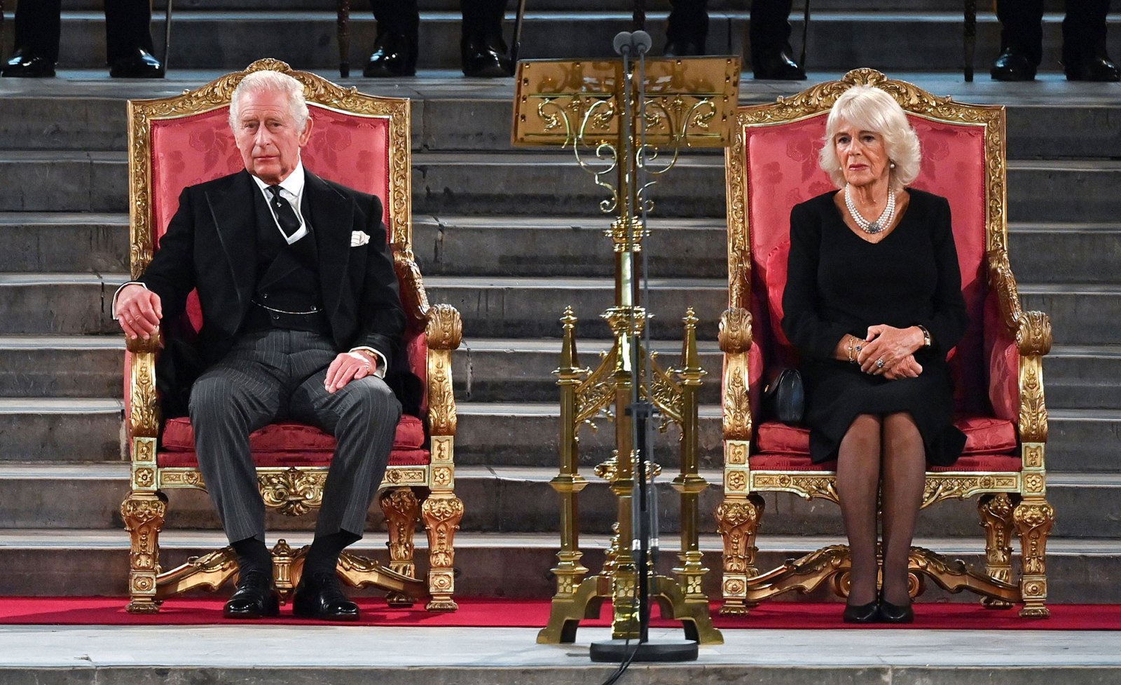 King Charles III and Camilla Queen Consort Sit on the Throne for the 1st Time During Parliament Address