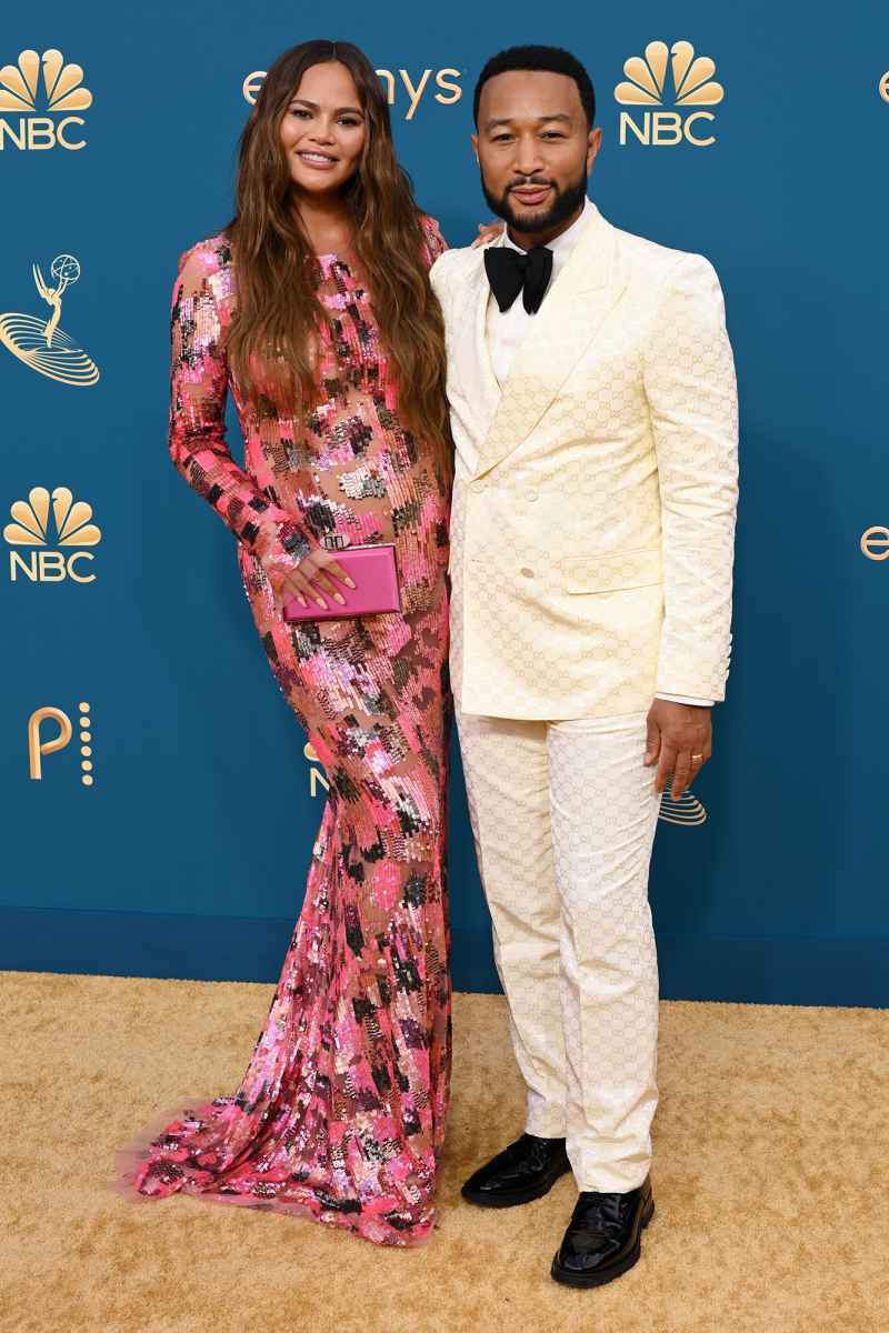 Pregnant Chrissy Teigan Shows Off Her Baby Bump Alongside Husband John Legend at the 2022 Emmy Awards Red Carpet