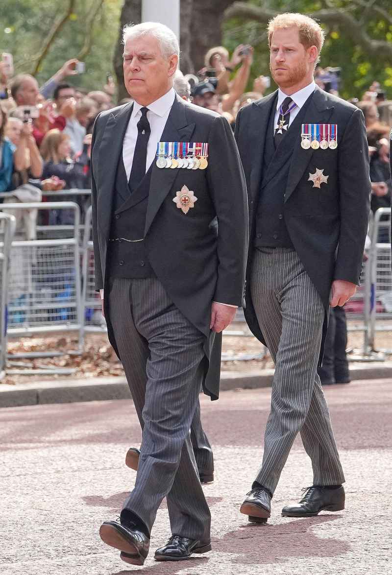Prince Harry and Prince Andrew Wear Morning Suits Instead of Military Uniforms at Queen Elizabeth II’s Procession