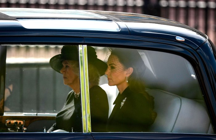 Princess Kate and Camilla follow the Queen's procession in the same car