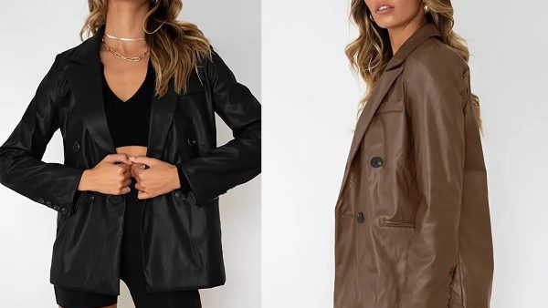 Rilista Women's Faux PU Leather Blazer
