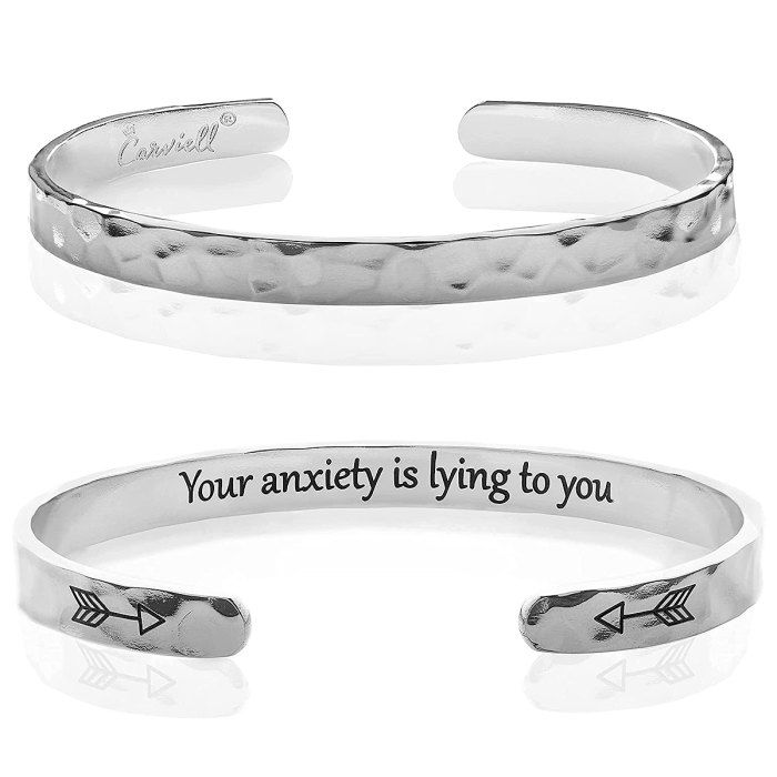 Anti-Anxiety Bracelets Are Like Wearable Forms of Self-Care 9 anti-anxiety-bracelets-amazon-inspirational-cuff