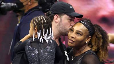 Her biggest fan!  Alexis Ohanian supports Serena Williams during the final match