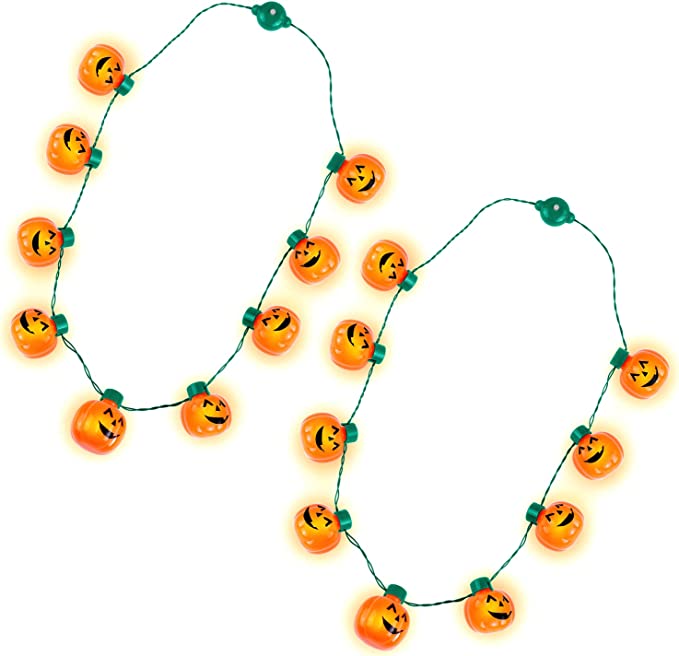 Aneco 2 Pack Halloween LED Pumpkin Lantern Necklace