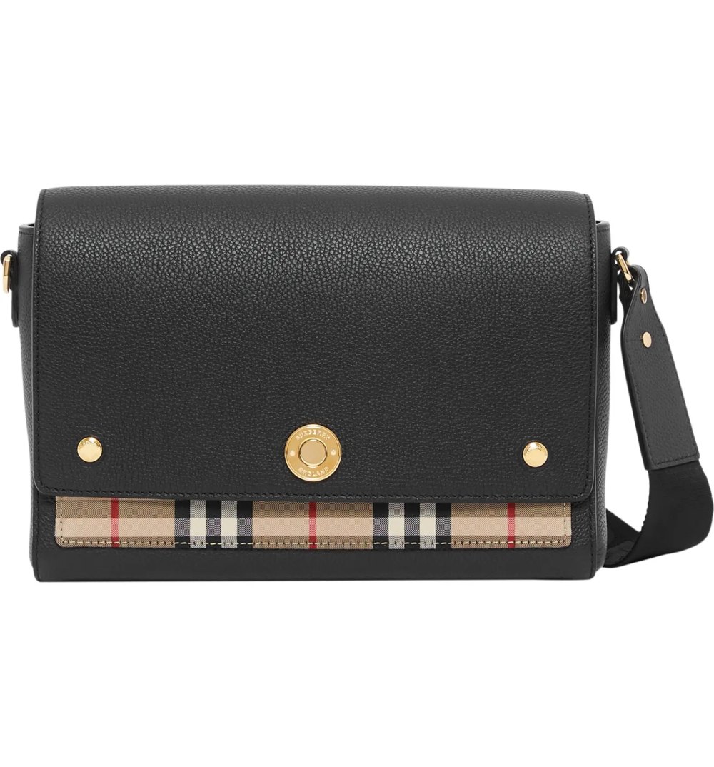 Burberry Note Leather & Vintage Check Crossbody Bag