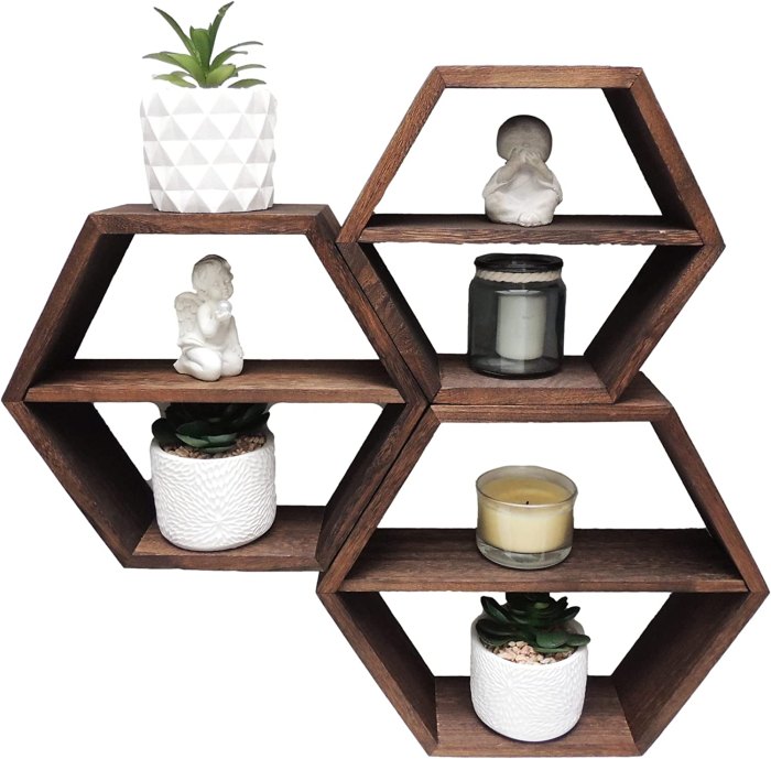 Comfify Rustic Wall Mounted Hexagonal Floating Shelves