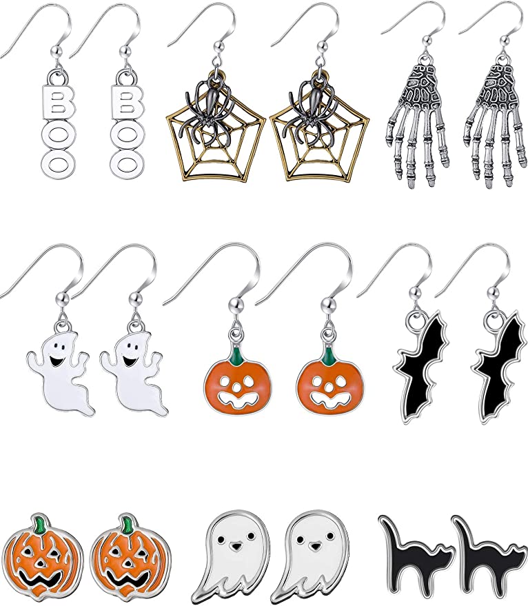 Hicarer 9 Pair Halloween Charm Earrings