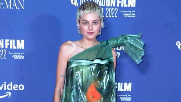 In the Bag! Emma Corrin Wears Goldfish Dress to 'My Policeman' Premiere