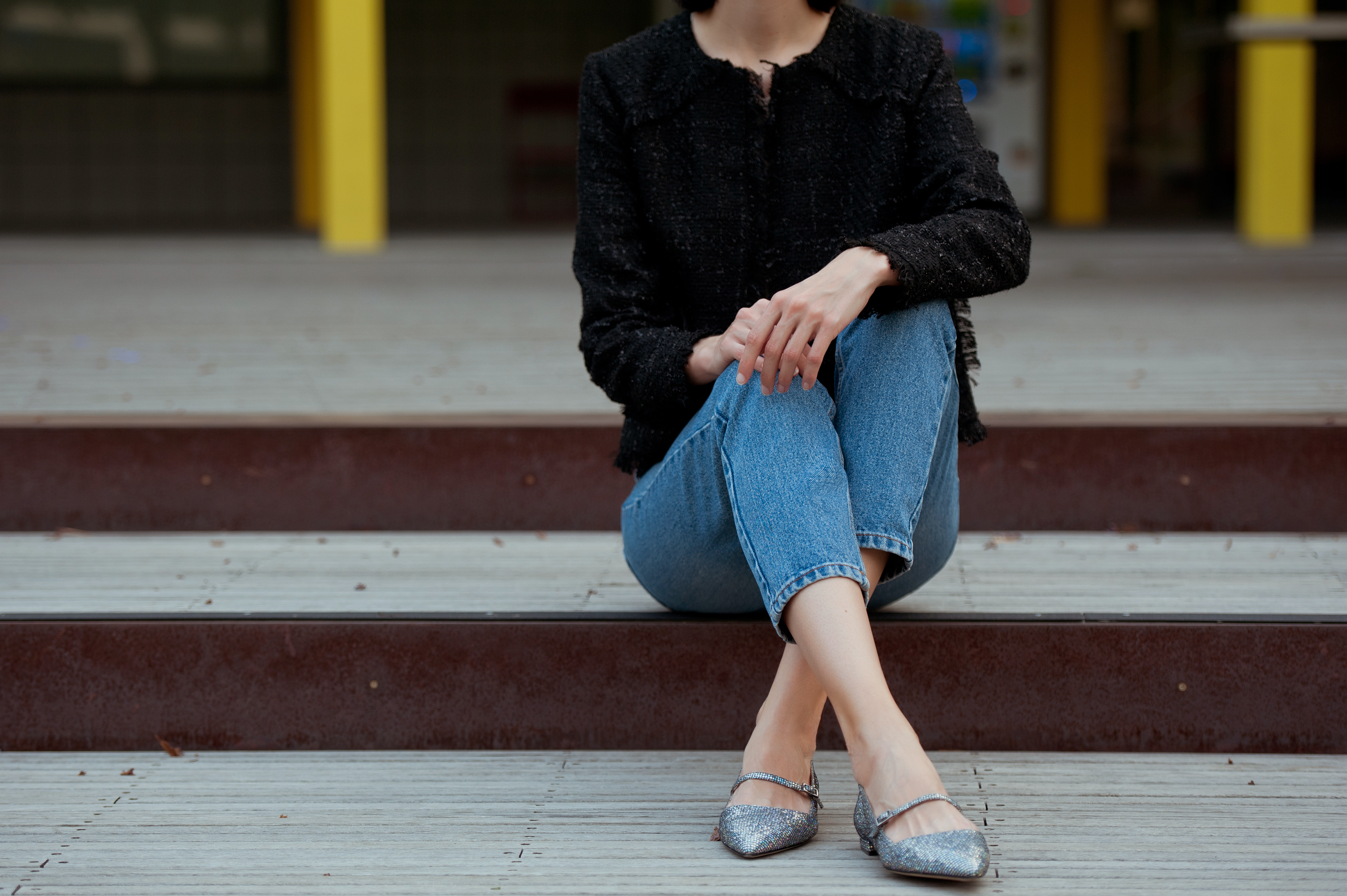 straight-leg denim paired with ballet flats