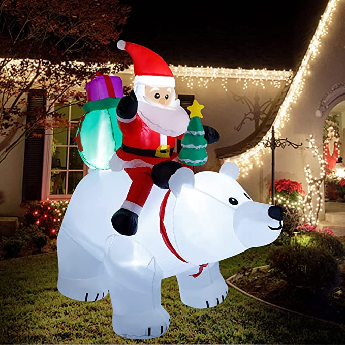 inflatable polar bear and Santa