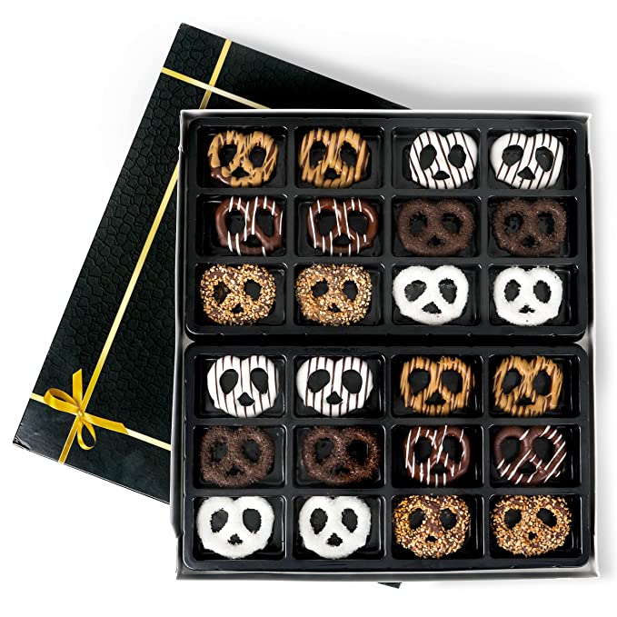 box of pretzels in chocolate