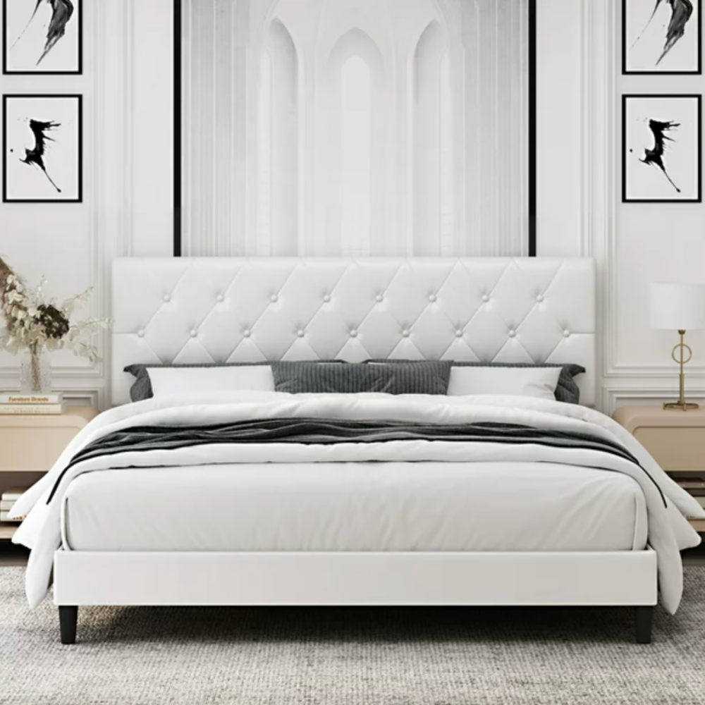 Homfa Faux Leather Upholstered Queen Size Bed