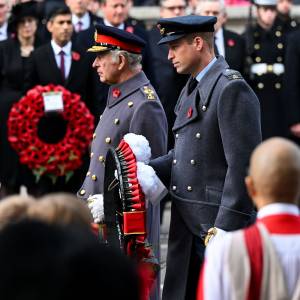 King Charles III and Prince William Lay Wreaths During Remembrance Day Memorial Service