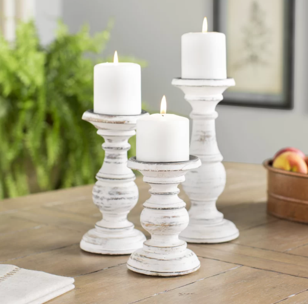Laurel Foundry Modern Farmhouse&reg; 3 Piece Wood Tabletop Candlestick Set