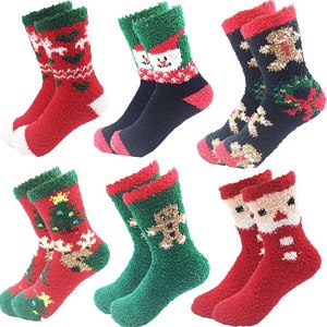 October Elf 6 Pair Holiday Fuzzy Socks