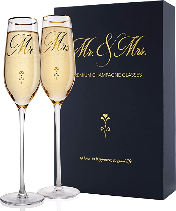 Personalization Lab Bride and Groom Champagne Glasses