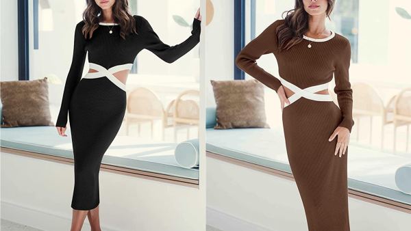 Prinbara Women's Waist Cutout Knit Midi Dress