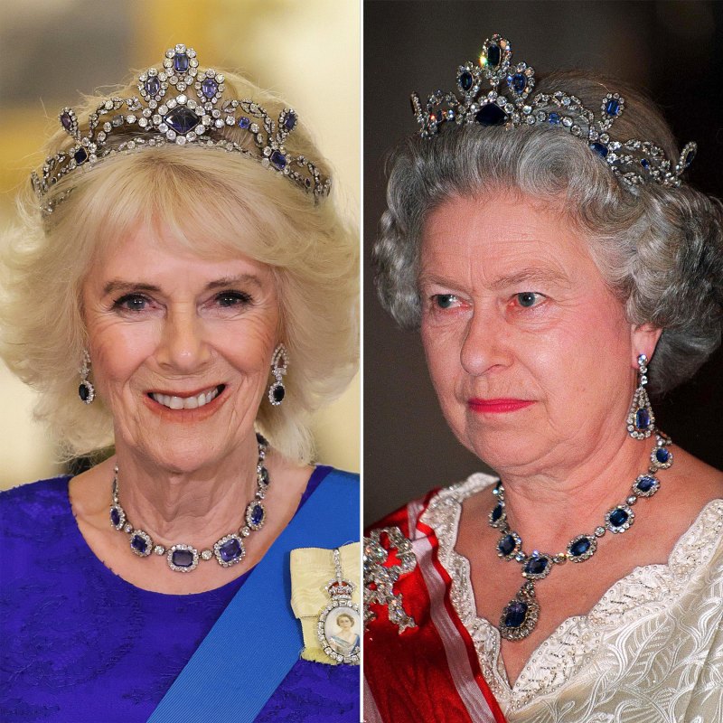 Queen Consort Camilla Wears Queen Elizabeth’s Sapphire Tiara for 1st Time at State Banquet of King Charles' Reign 145