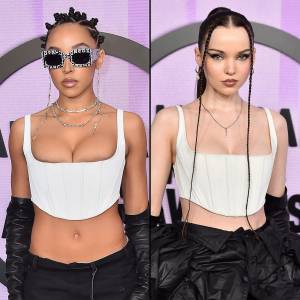 Tinashe and Dove Cameron Twin in Marc Jacobs Corsets on AMAs 2022 Red Carpet American Music Awards (AMAs) 2022 037 2022 American Music Awards - Arrivals, Los Angeles, United States - 20 Nov 2022