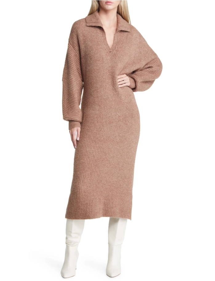 वेरो मोडा फाइलीन रिब्ड लॉन्ग स्लीव स्वेटर ड्रेस