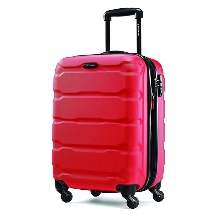 red carry-on suitcase
