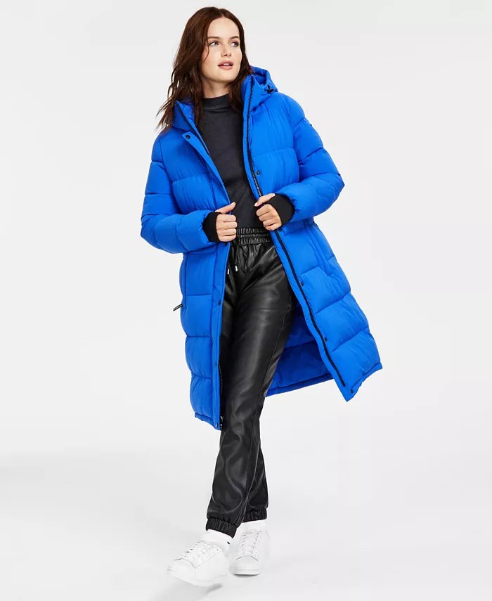 blue puffer coat