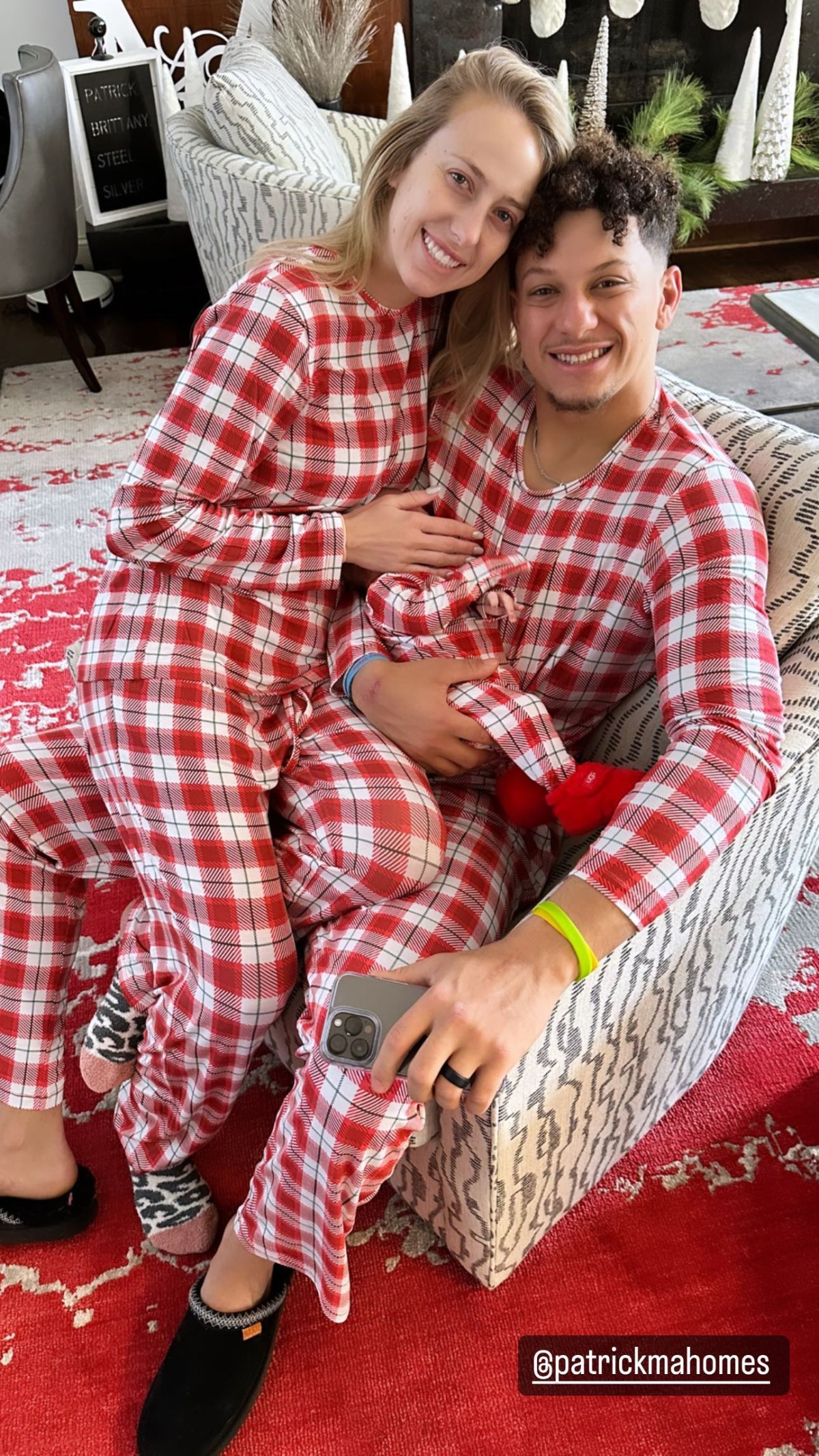 Patrick and Brittany Mahomes Wear Matching Holiday Onesies