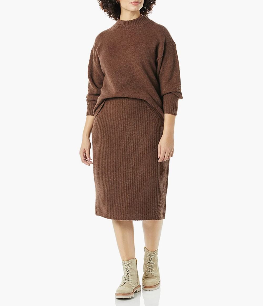 Daily Ritual Boucle Cropped Crewneck Sweater & Pencil Skirt Set