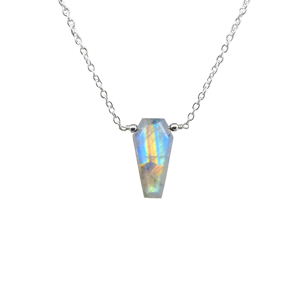 Gempires Natural Moonstone Coffin Necklace