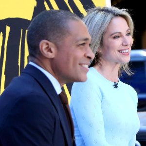 Inside ABC's Decision to Keep Amy Robach and T.J. Holmes Off the Air Amid Relationship Scandal pale blue dress